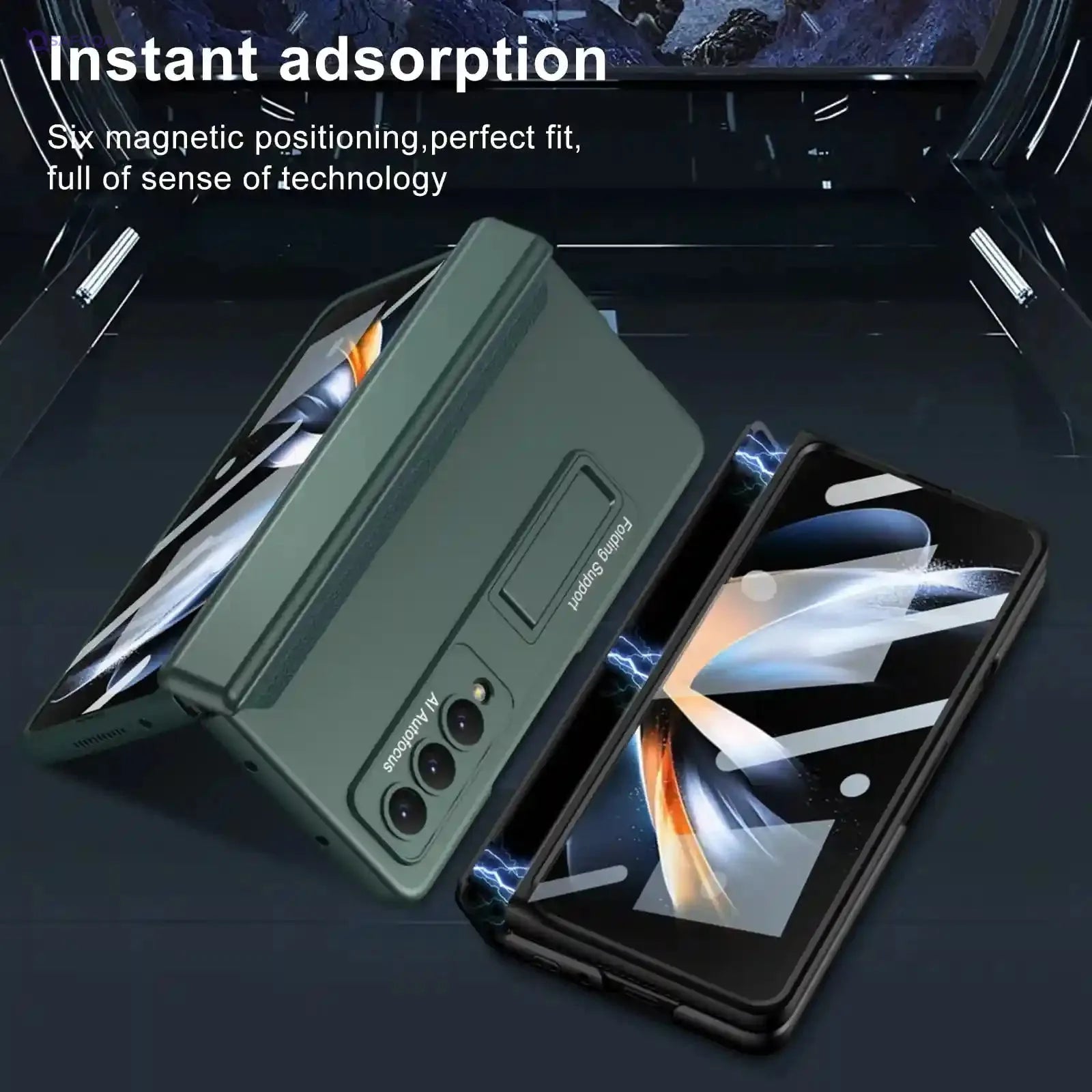 PUROOM for Samsung Galaxy Z Fold 4 Case Hinge Coverage Protective Case with Built-in Kickstand PC Magnetic All-Inclusive Shockproof Cover for Samsung Galaxy Z Fold 4 5G (Black) - Safqqa