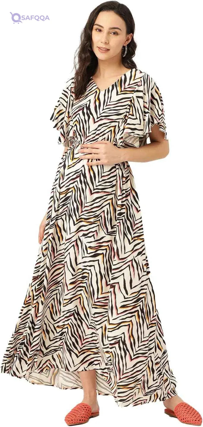 Women’s Nursing Dress with Concealed Zip – Viscose Fabric - Safqqa