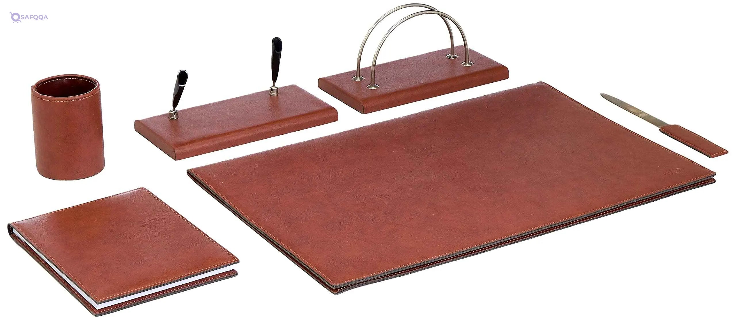 Orna desk set, leather, brown, 6 pcs, - Safqqa
