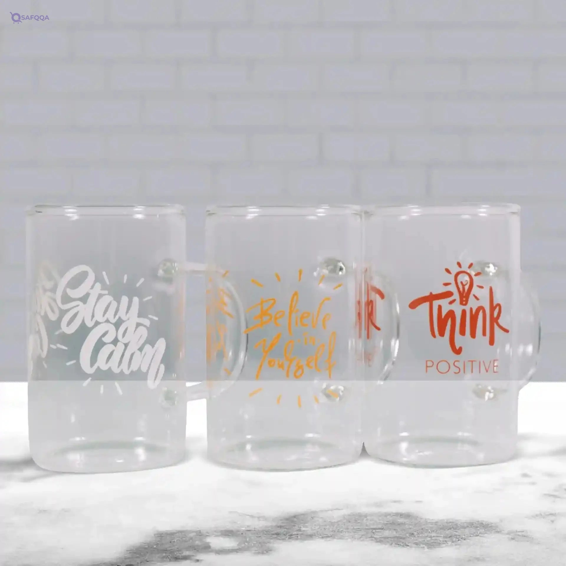 Herevin Decorated Print Glass Mug Set - 200 ml Capacity, Dishwasher Safe, Made in Turkey - Safqqa