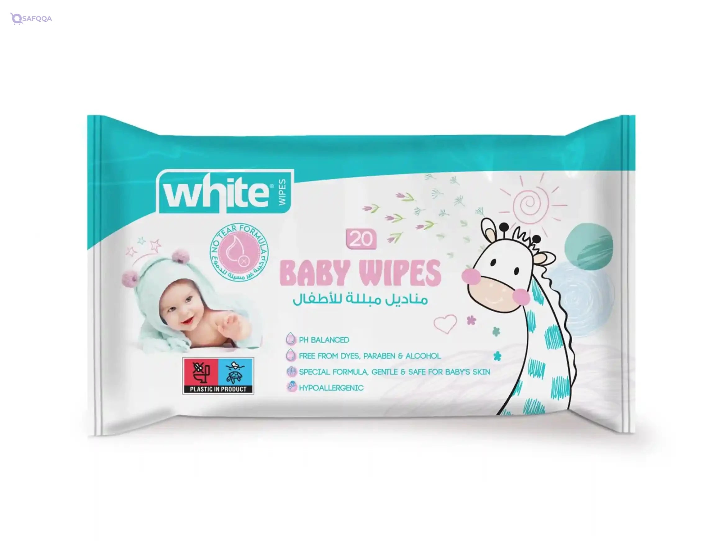 White Baby Wipes, 20 Wipes - Safqqa