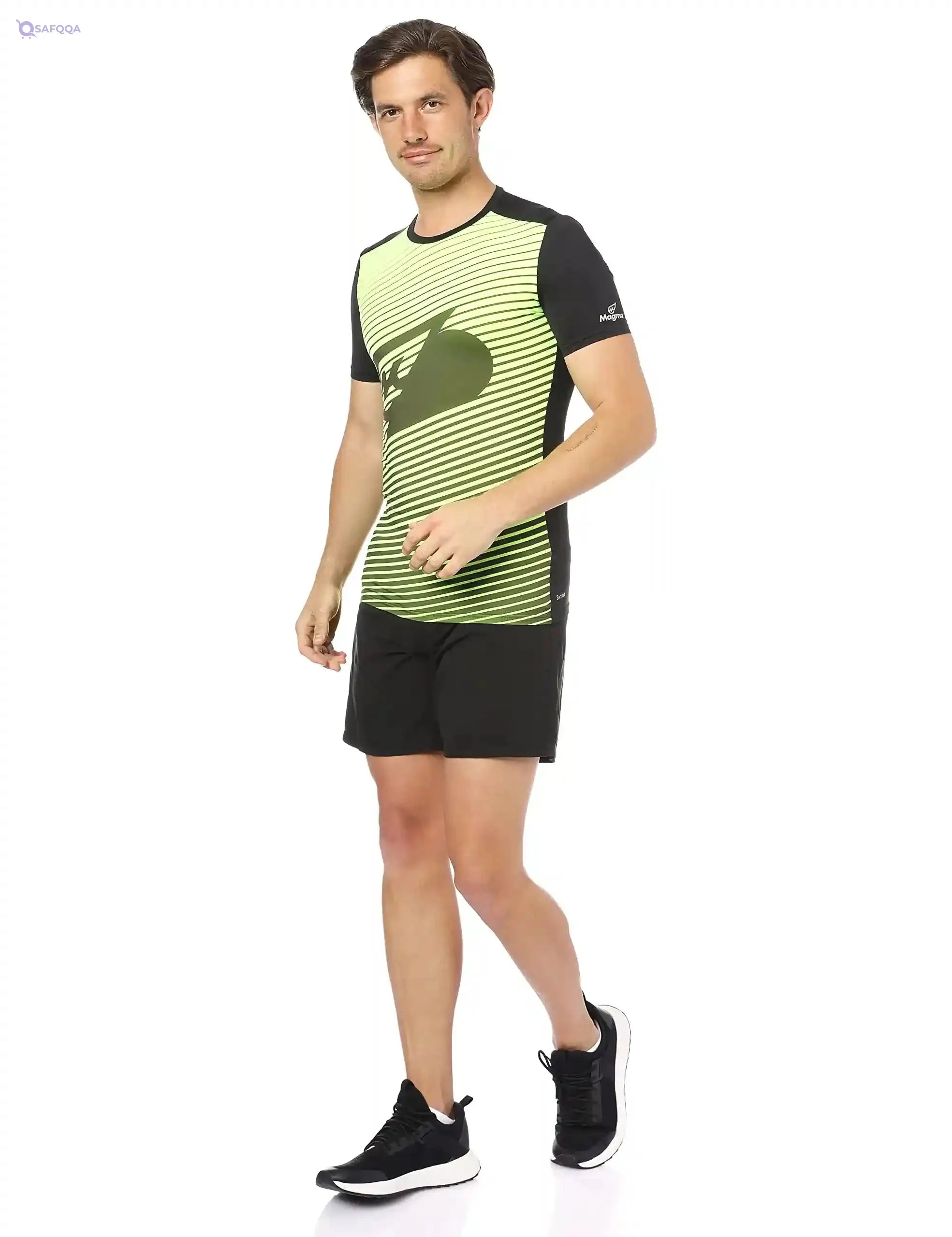 Magma Patterned Two-Tone Front Logo Round Neck Slim-Fit Short Sleeves Sports T-Shirt for Men - Safqqa Egypt