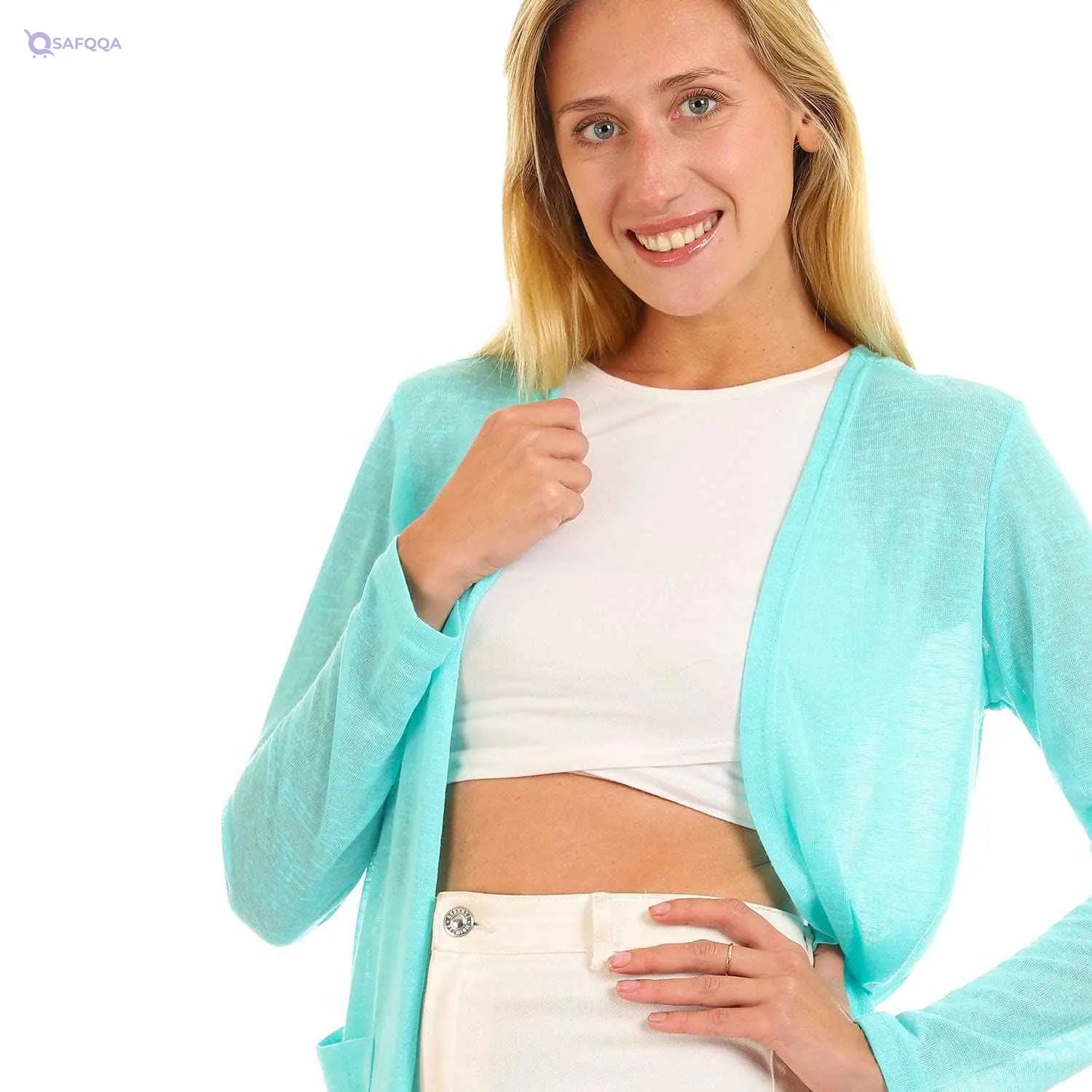 JAMILA Side Pockets Open Neckline Cardigan For Women,Relaxed fit that allows freedom of movement. - Safqqa