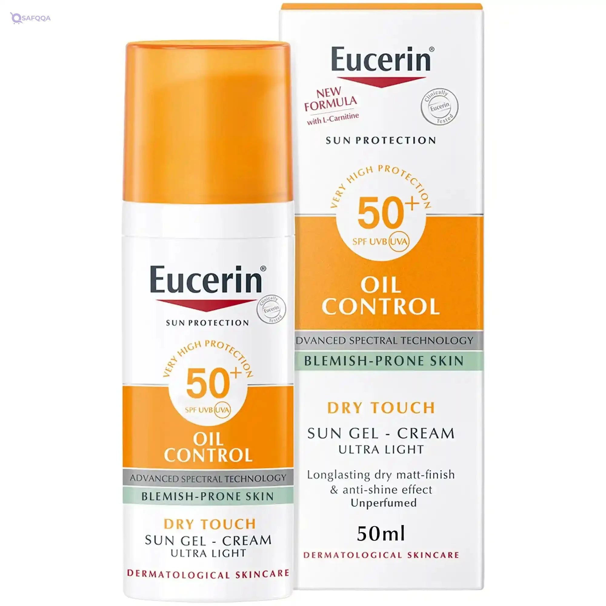 Eucerin Face Sunscreen Oil Control Gel-Cream Dry Touch, High UVA/UVB Protection, SPF 50+, Light Texture Sun Protection, Suitable Under Make-Up, For Oily Acne-Prone Skin, 50ml - Safqqa Egypt