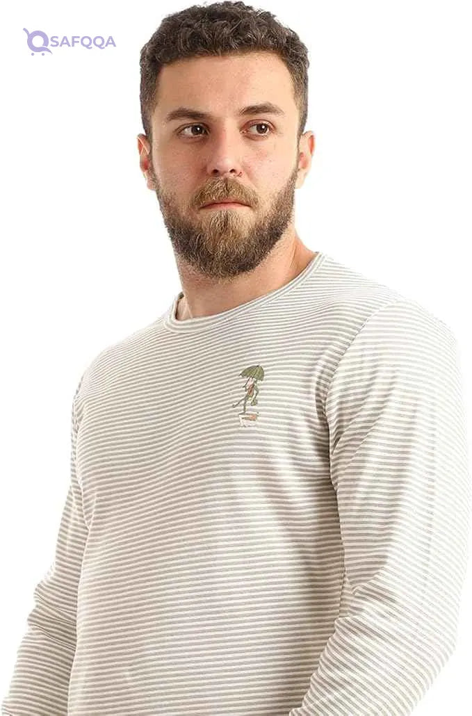 Men stripped crew neck long sleeves top - Safqqa