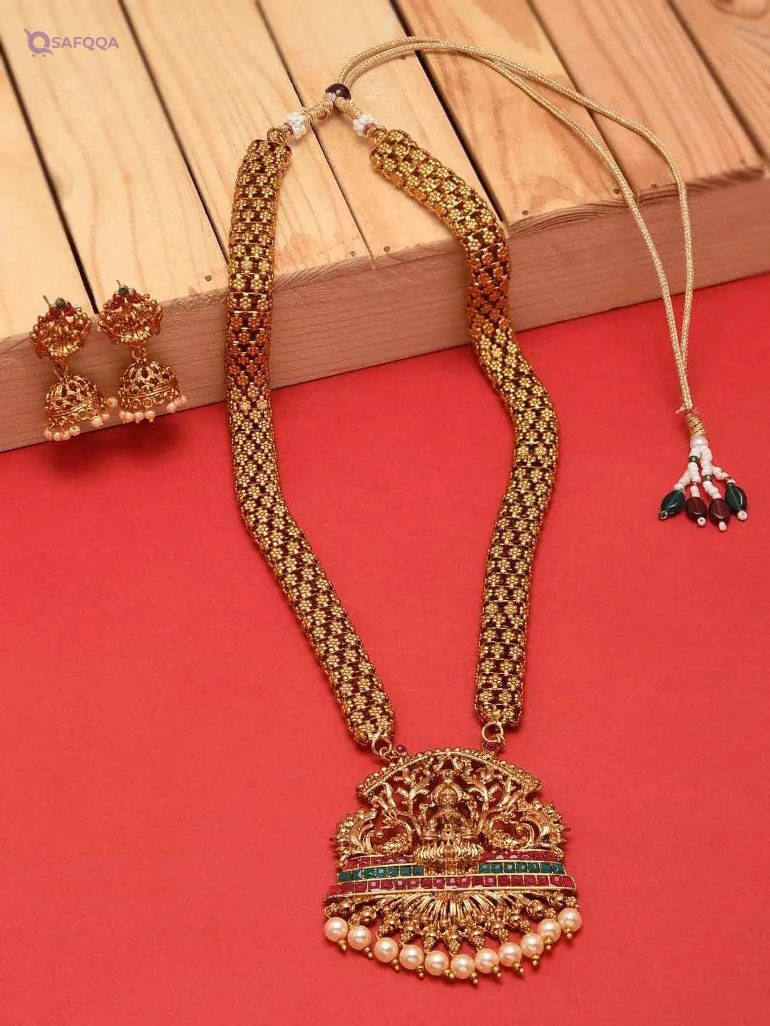ZAVERI PEARLS Antique Gold Tone Bridal Collection Long Temple Neckla - Safqqa Egypt
