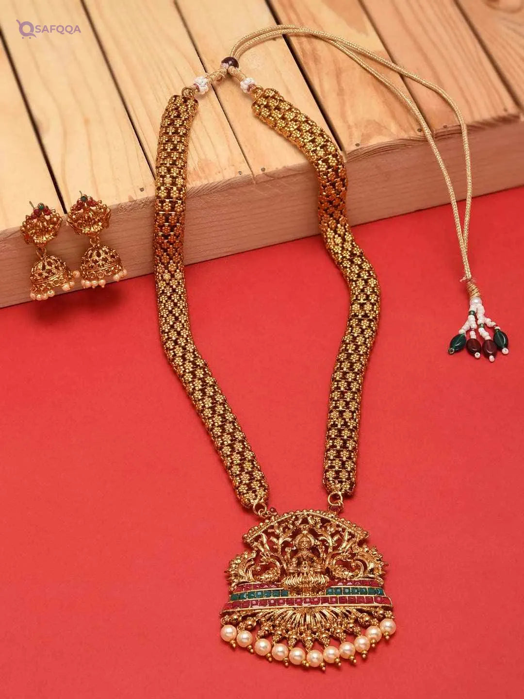 ZAVERI PEARLS Antique Gold Tone Bridal Collection Long Temple Neckla - Safqqa Egypt