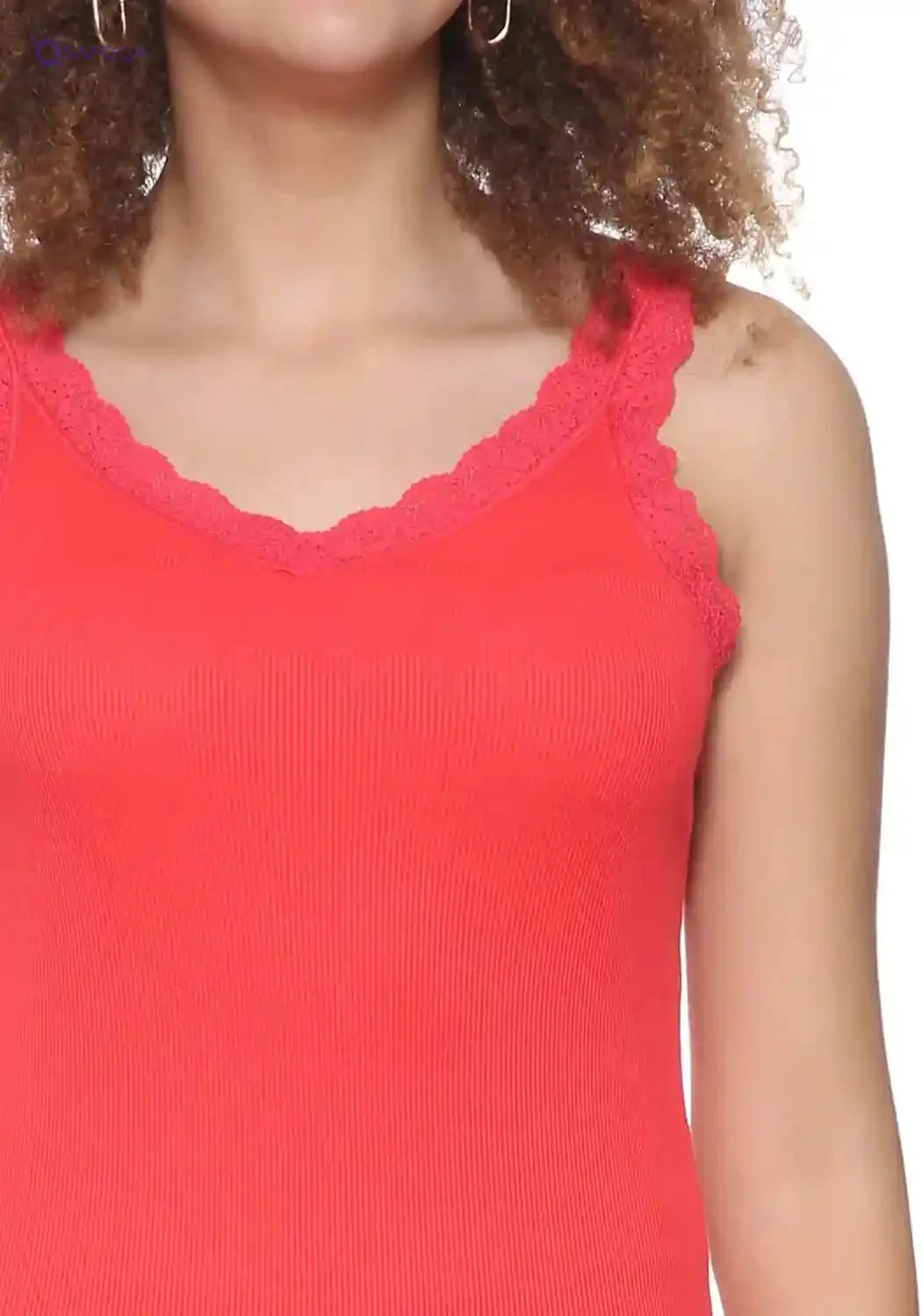 Splash Ribbed Scallop Lace Trims Sleeveless V-Neck Top for Women - Safqqa Egypt