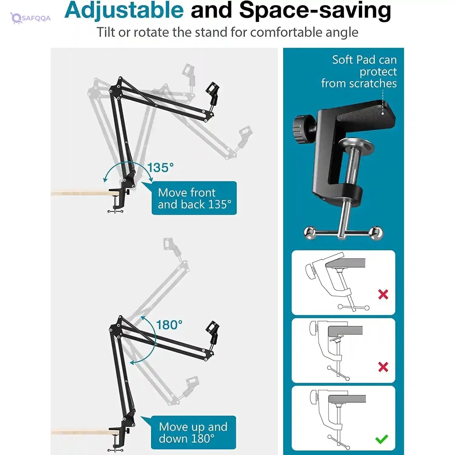 Professional Adjustable Microphone Stand Mic Arm Stand Studio Microphone Suspension Scissor Arm Stand for Quadcast, Quadcast S, Seiren mini, Solocast and more - Safqqa