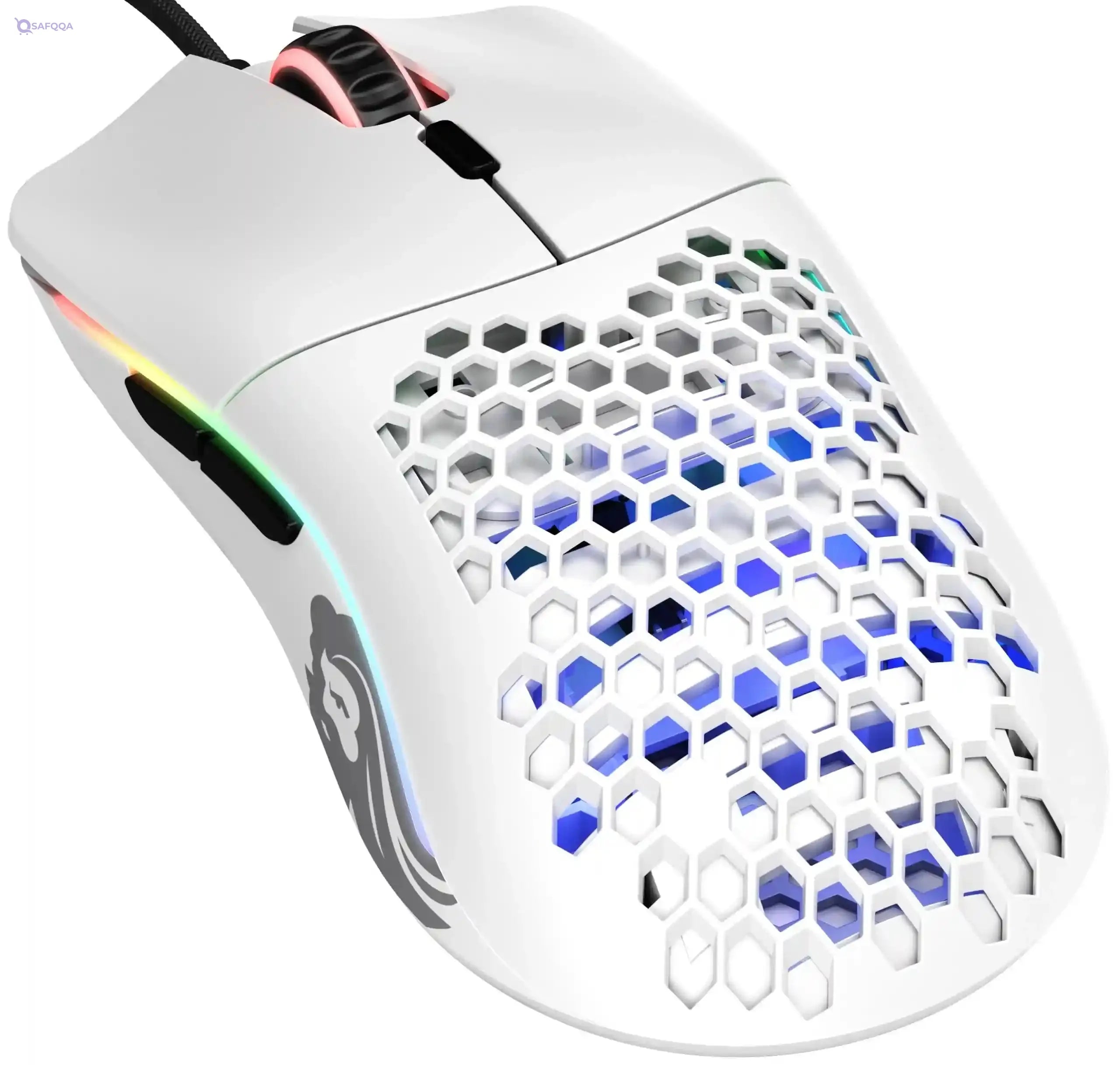 Glorious Model O Wired Gaming Mouse - RGB 67g Lightweight Ergonomic - Backlit Honeycomb Shell Design Mice ( White) - Safqqa