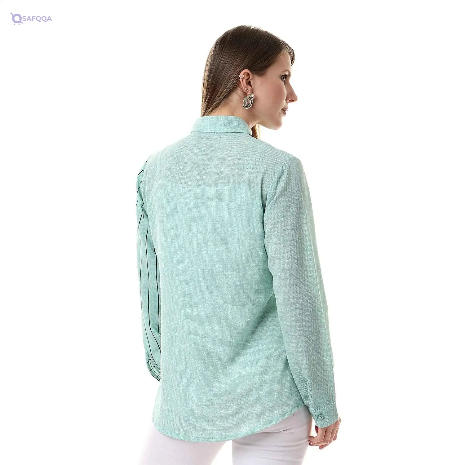 Andora Contrast Stripes Button-Down Long Sleeves Shirts for Women - Safqqa Egypt