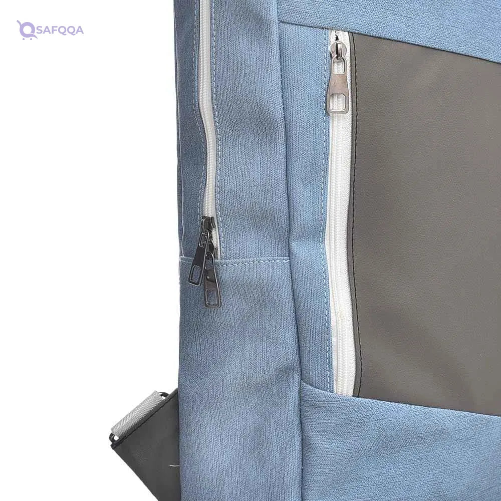 Accelerate Linear Gray Blue Leather Protective 15.6 inch Premium Dual Color Backpack with Front Vertical Pocket | Durable Design compatible with MacBooks and Laptops - Safqqa Egypt