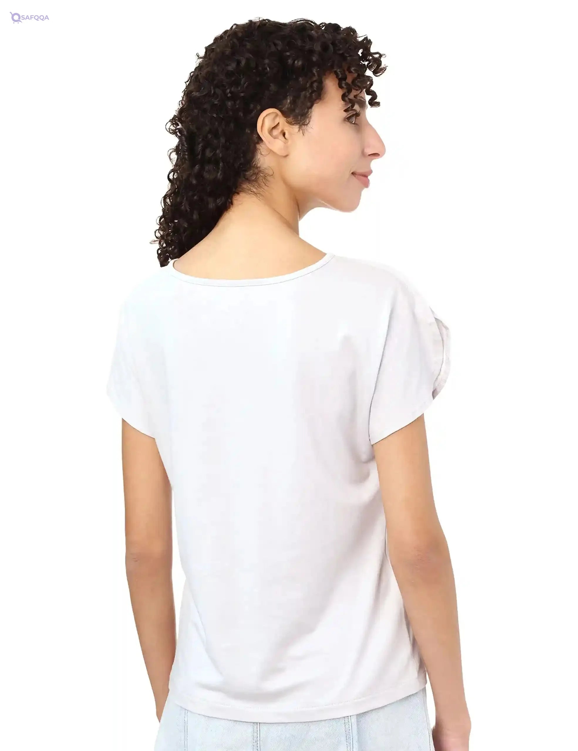 Splash Basic Solid Round-Neck Split Short Sleeves T-shirt For Women - Safqqa Egypt