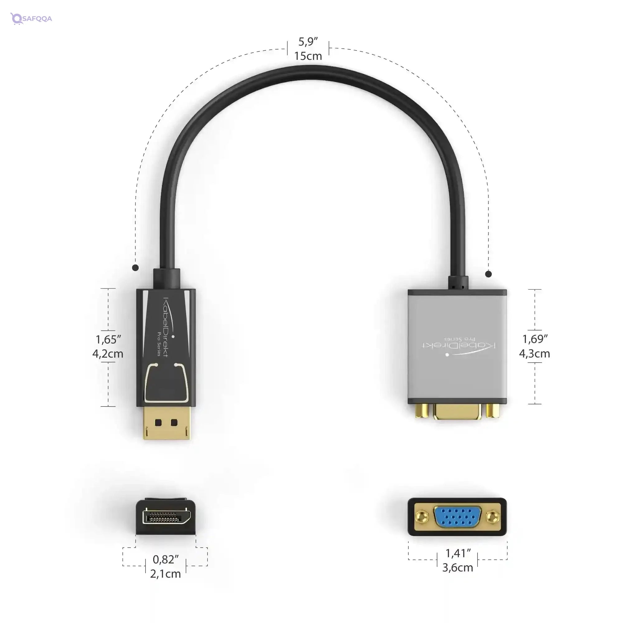 KabelDirekt – DisplayPort DP to VGA adapter – 0.15m – (maximum resolution 1920 x 1200/60Hz, suitable for all graphics cards with a DP output for connecting beamers or monitors with a VGA input) - Safqqa Egypt
