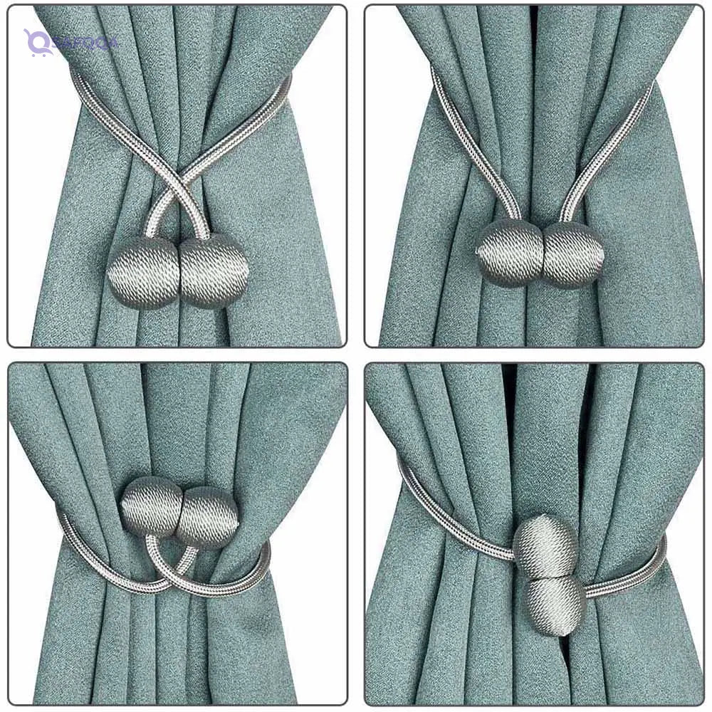 SKEIDO 1 Pair Magnetic Curtain Tiebacks Magnetic Curtain Straps Strong Magnetic Curtain Holder Buckle hooks for Home Sheer Blackout Drapes Blind Curtains Decorations Accessories(Gray) - Safqqa