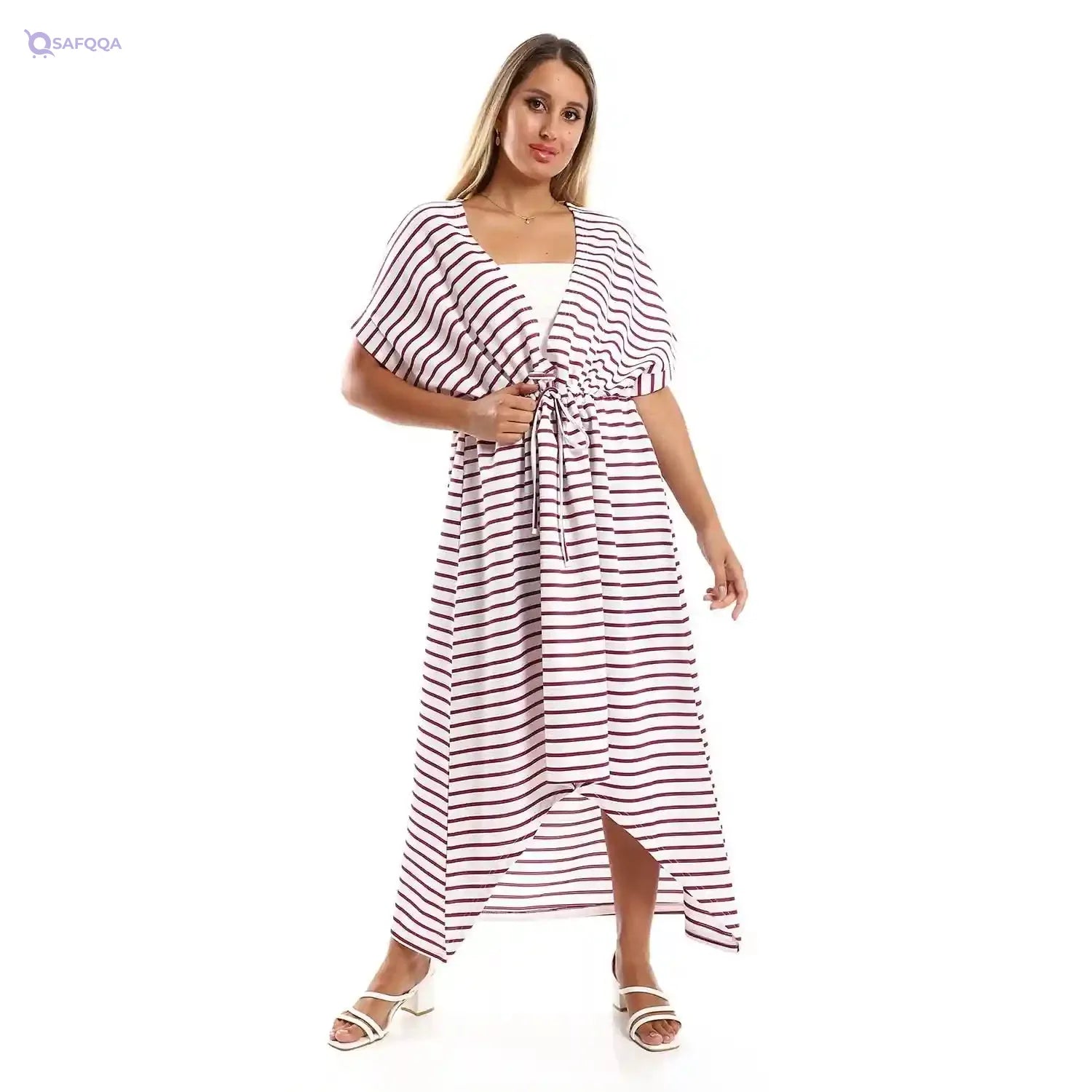 Jamila Women Plus Size Long Short Sleeves Striped Dress - Safqqa Egypt