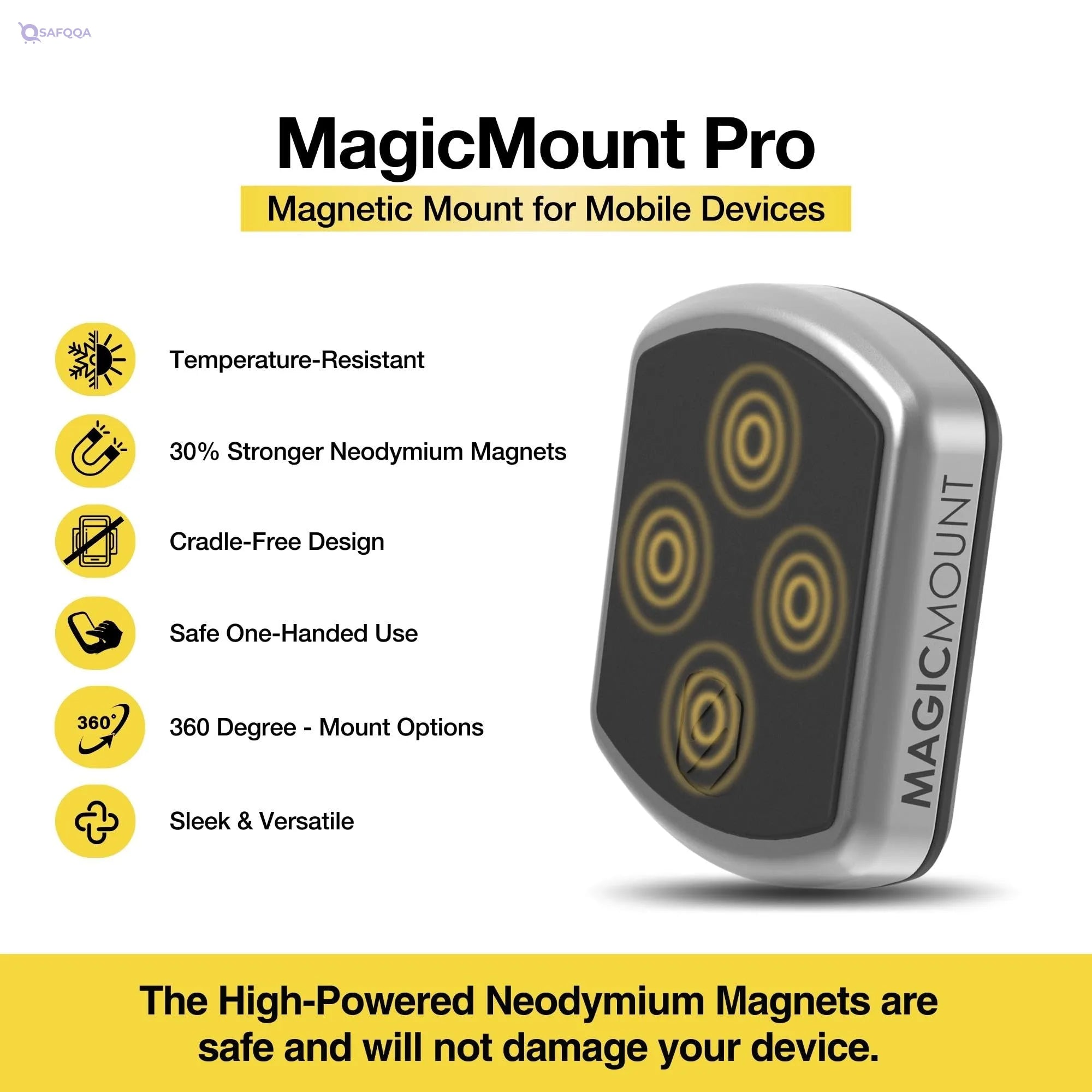 Scosche MagicMount Pro – Magnetic Car Phone Holder, 360° Adjustable - Safqqa