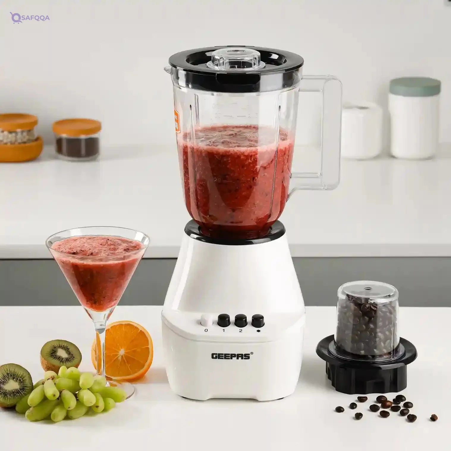 Geepas GSB5409 400W 2 in 1 Blender - Stainless Steel Blades, 4 Speed Control with Pulse | Over Heat Protection| Ice Crusher, Chopper, Coffee Grinder & More - Safqqa Egypt