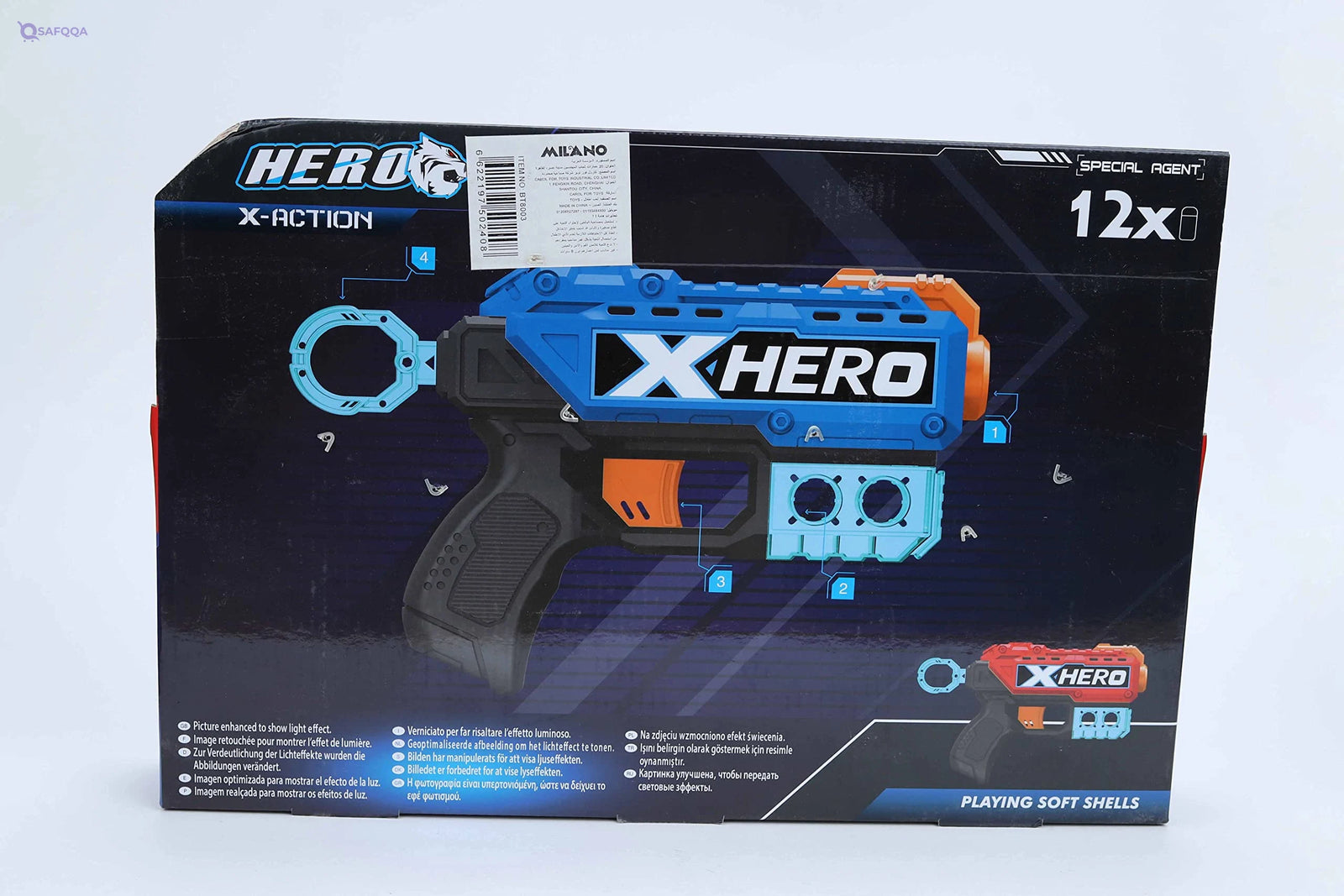 X hero gun - hero set -12 bullets, soft bullets +2 guns +4 x hero pump, red * blue - Safqqa
