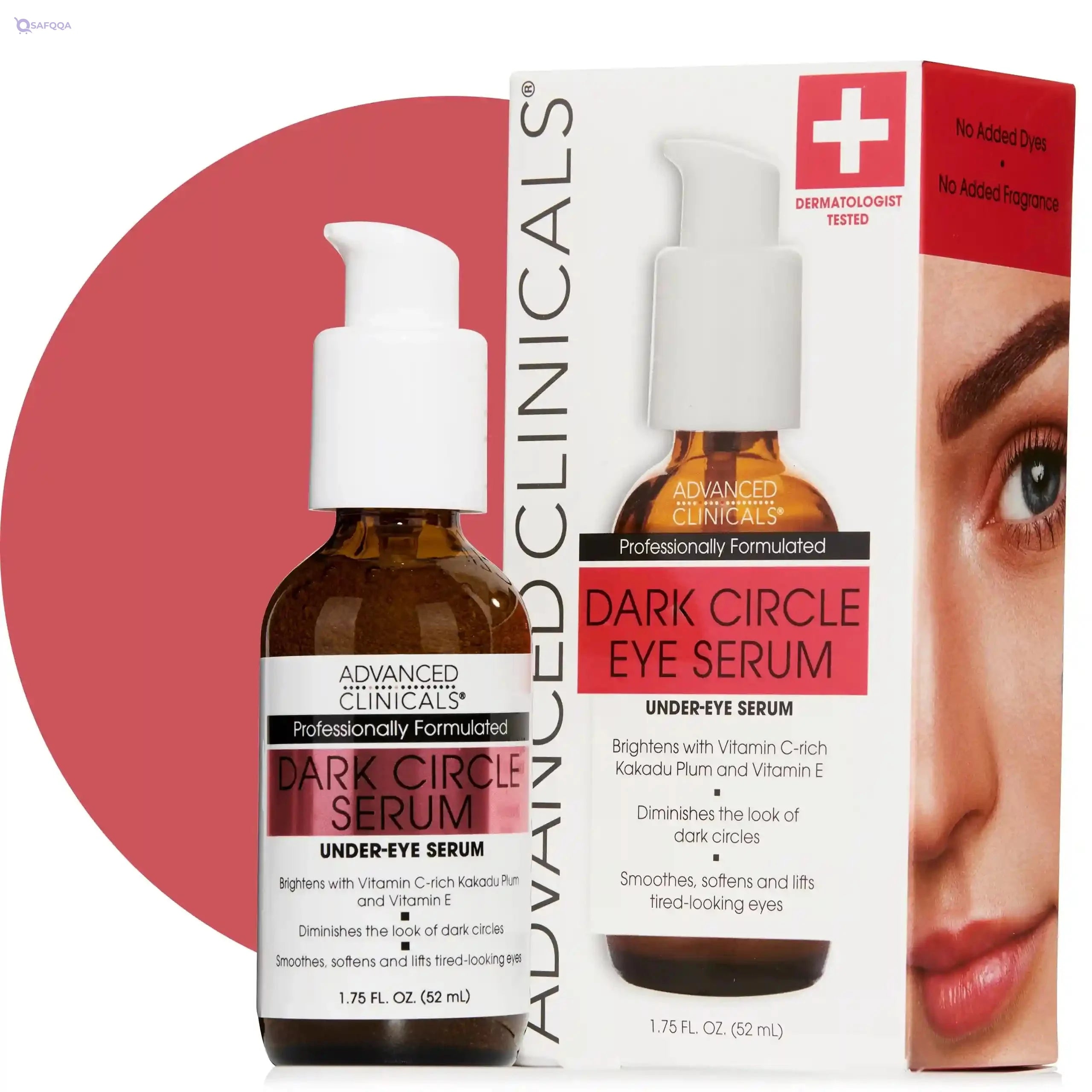 Advanced Clinicals Dark Circle Caffeine Under Eye Serum For Face With Hyaluronic Acid Moisturizer + Peptides | Brightening Vitamin C Serum Helps Improve Look Of Puffy Eye & Fine Lines, 1.75 Fl Oz - Safqqa