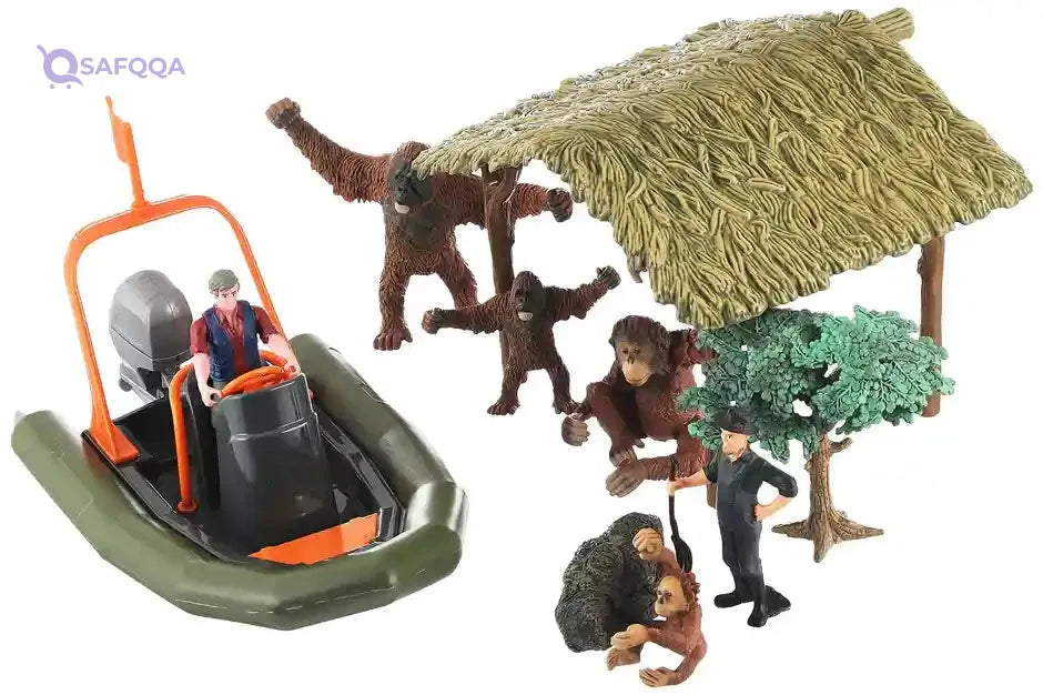 Zhong Jieming Toys Miniature Monkey Animal Figure with Farmer Action Figure - 11 Pieces - Safqqa Egypt
