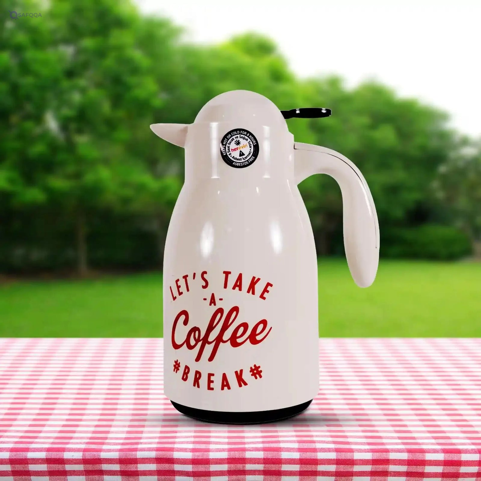 Herevin Decorated Vacuum Flask – 1L Stainless Steel, Creme, Made in Turkey - Safqqa