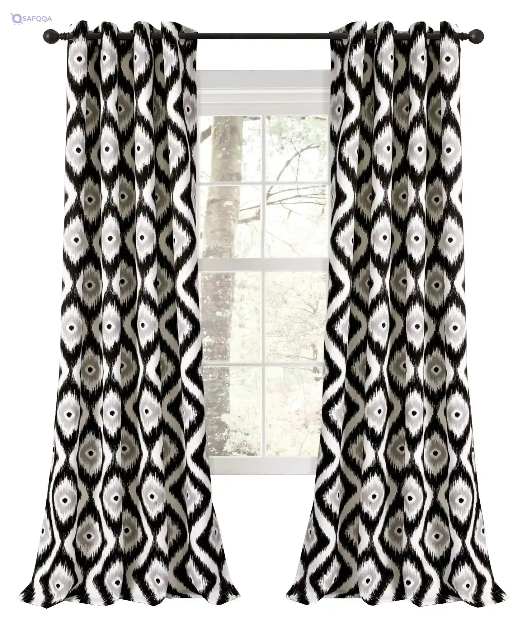 Lush Decor Diamond Ikat Room Darkening Window Curtain Panel Pair, 84" x 52", Black, 2 Count - Safqqa Egypt