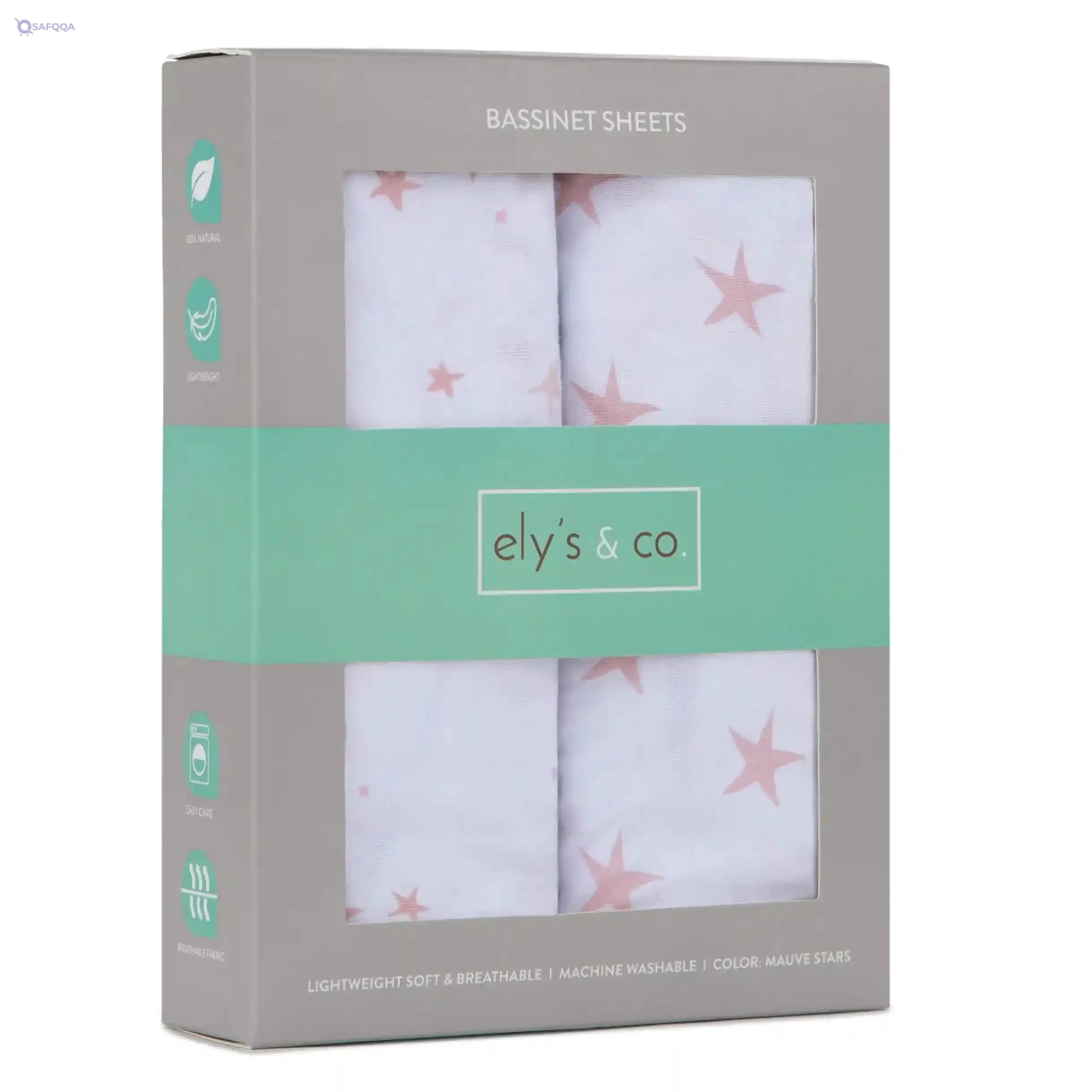 Ely’s & Co. Patent Pending Waterproof Bassinet Sheet 2-Pack Set for Baby Boy - 100% Cotton, Jersey Knit Cotton Sheets with Waterproof Lining - Safqqa
