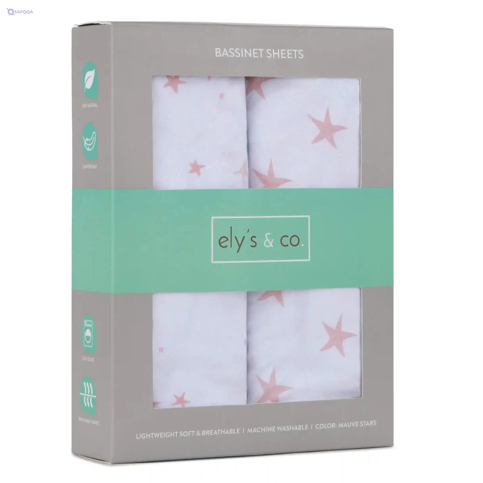 Ely’s & Co. Patent Pending Waterproof Bassinet Sheet 2-Pack Set for Baby Boy - 100% Cotton, Jersey Knit Cotton Sheets with Waterproof Lining - Safqqa