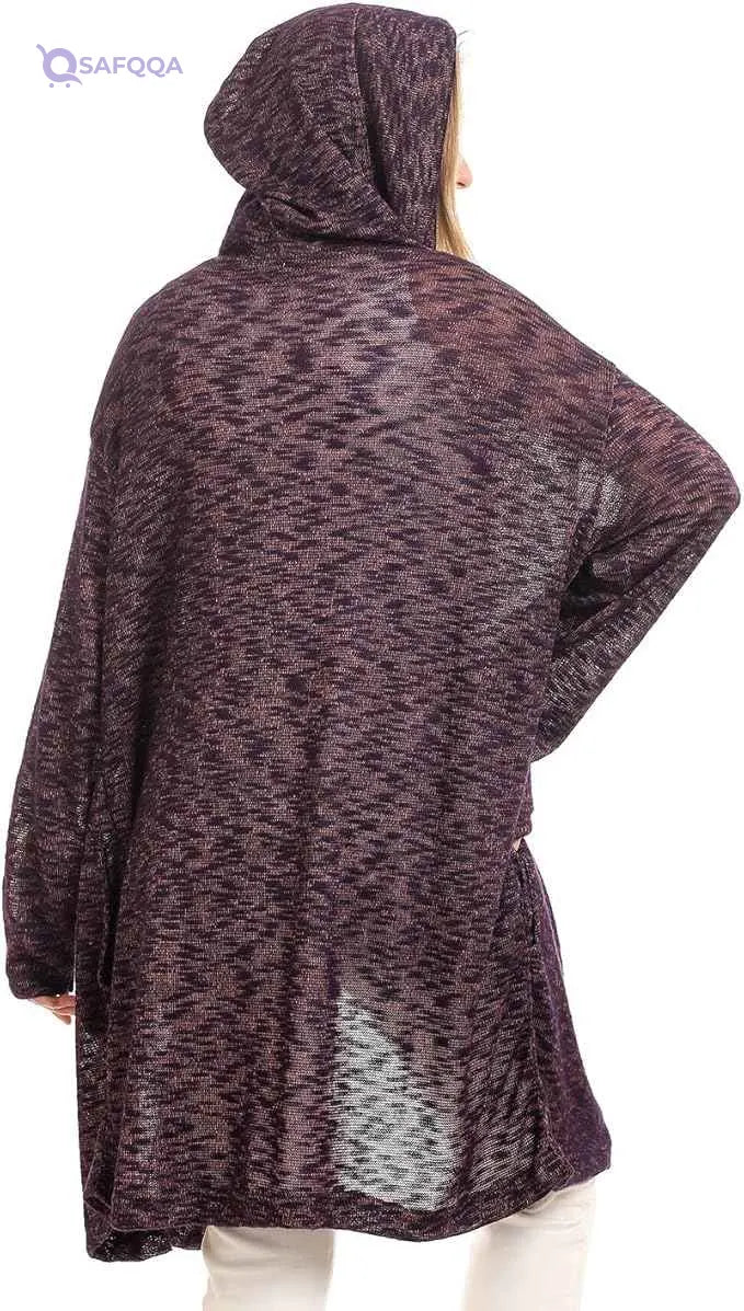 JAMILA Women’s Hooded Winter Cardigan Sweater – Open Neckline - Safqqa