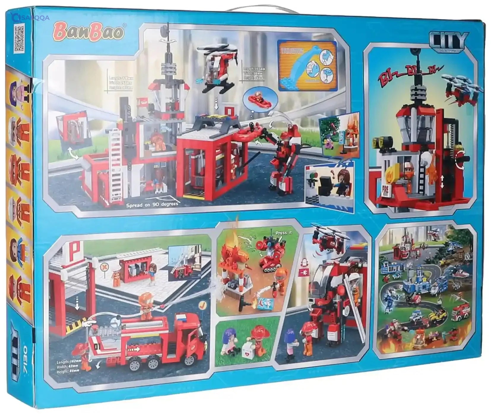 BanBao Fire Station Building Blocks Set with Fire Rescue Tower, Fire Ladder Truck, and Robot Kits - 1081 Pieces (Model: B7130) - Safqqa Egypt