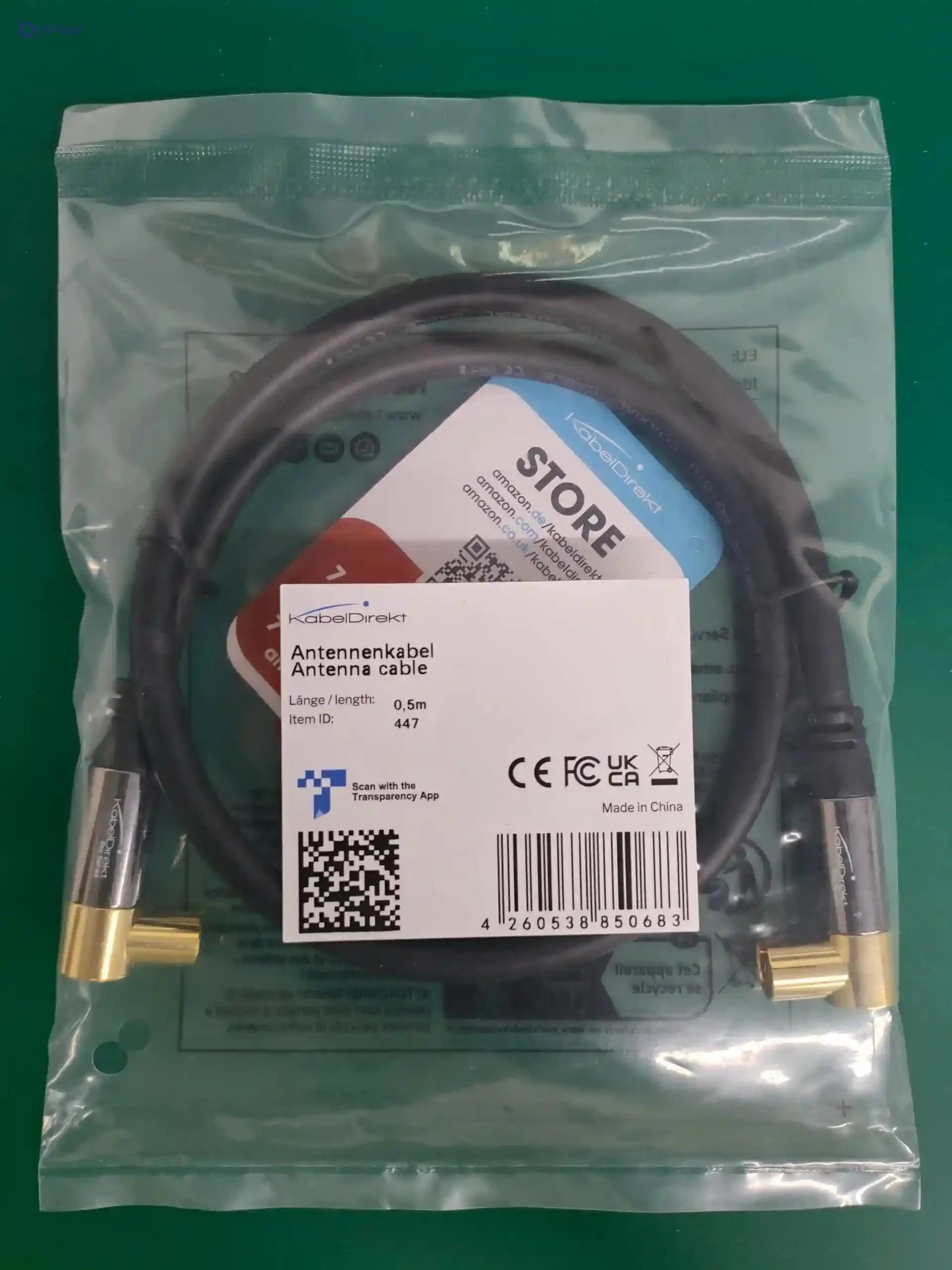 KabelDirekt 447 0.5m Coaxial Aerial/Antenna Cable with angle 90 ° (Male to Female, 75 Ohm, for TV, HDTV, radio, DVB-T2, DVB-C, DVB-S) PRO Series black - Safqqa Egypt