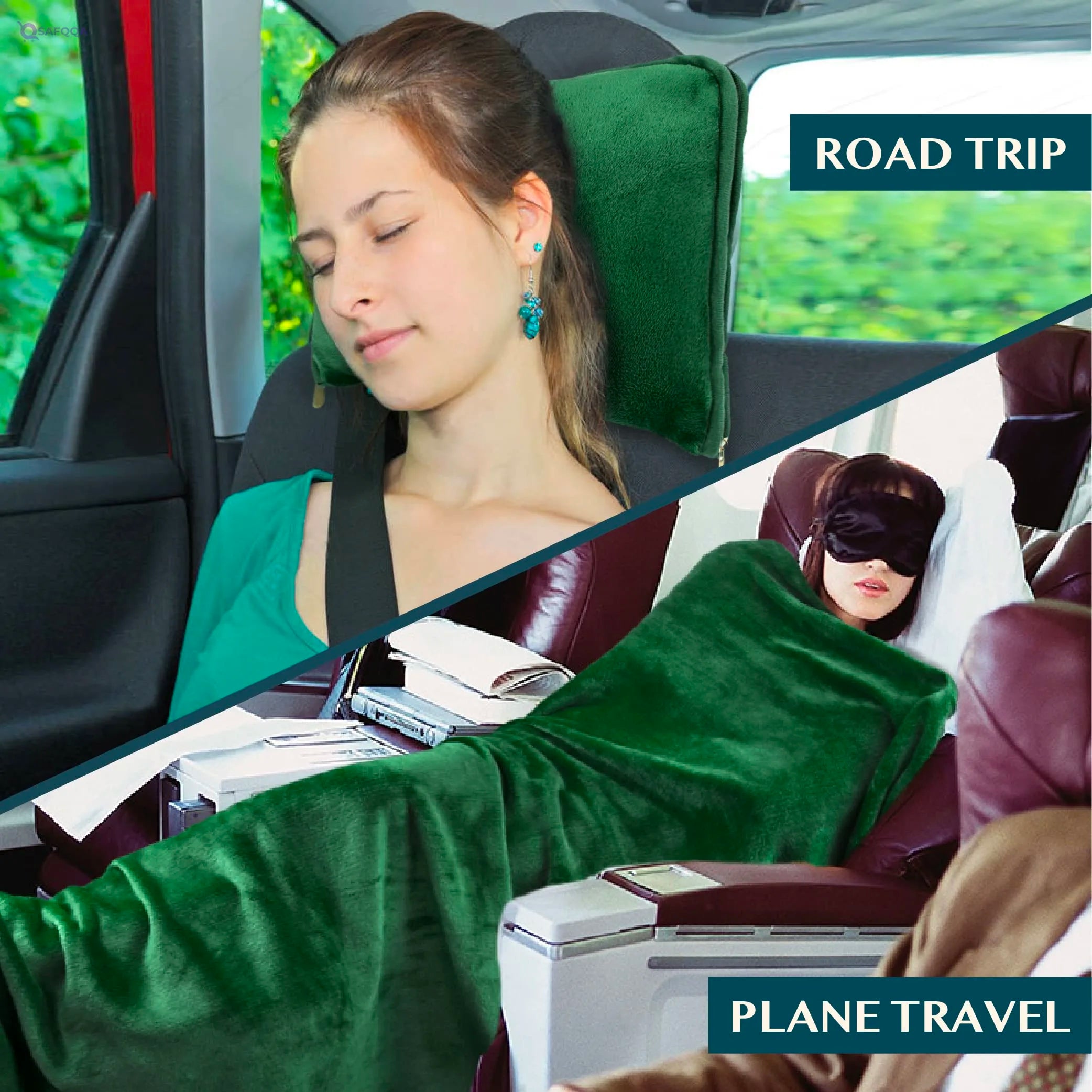 PAVILIA Travel Blanket & Pillow 2-in-1 Soft Airplane Set – Compact and Packable - Safqqa