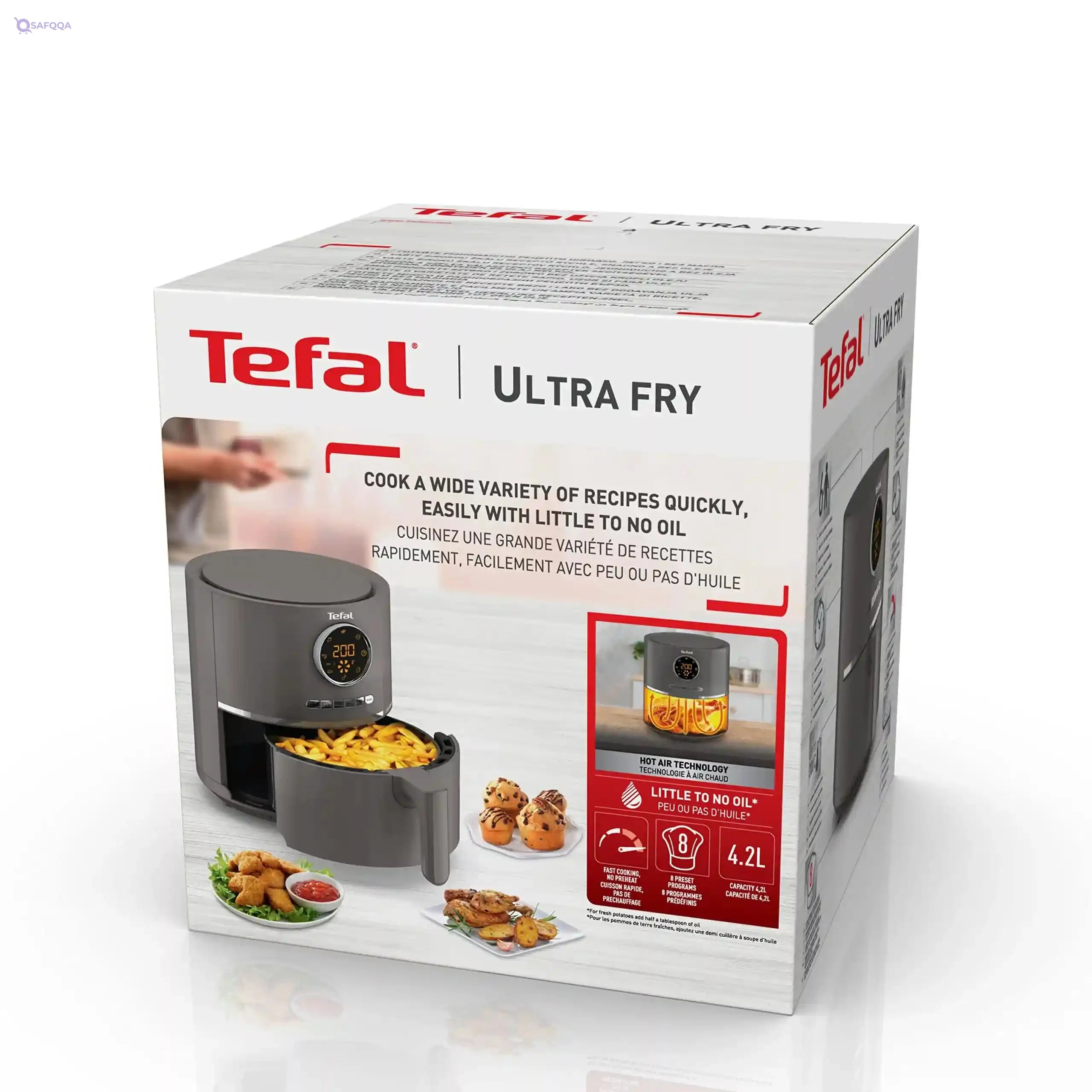 Tefal Ultra Fry Digital Air Fryer, 4.2 Liters, 8 Programs, Charcoal Grey - EY111B15 - Safqqa