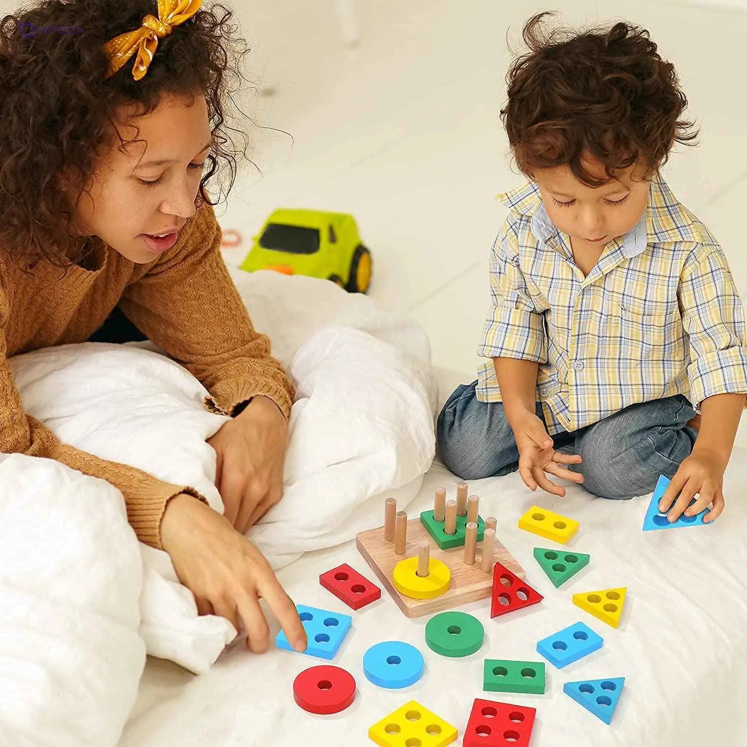 YelaJoy Wooden Stacking Montessori Toys, Toddler Puzzle Colorful Shape Sorter Stacker, Baby Wooden Toys for Early Development & Fine Motor Skills, Toddler Puzzles (Standard Geometric Shapes) - Safqqa