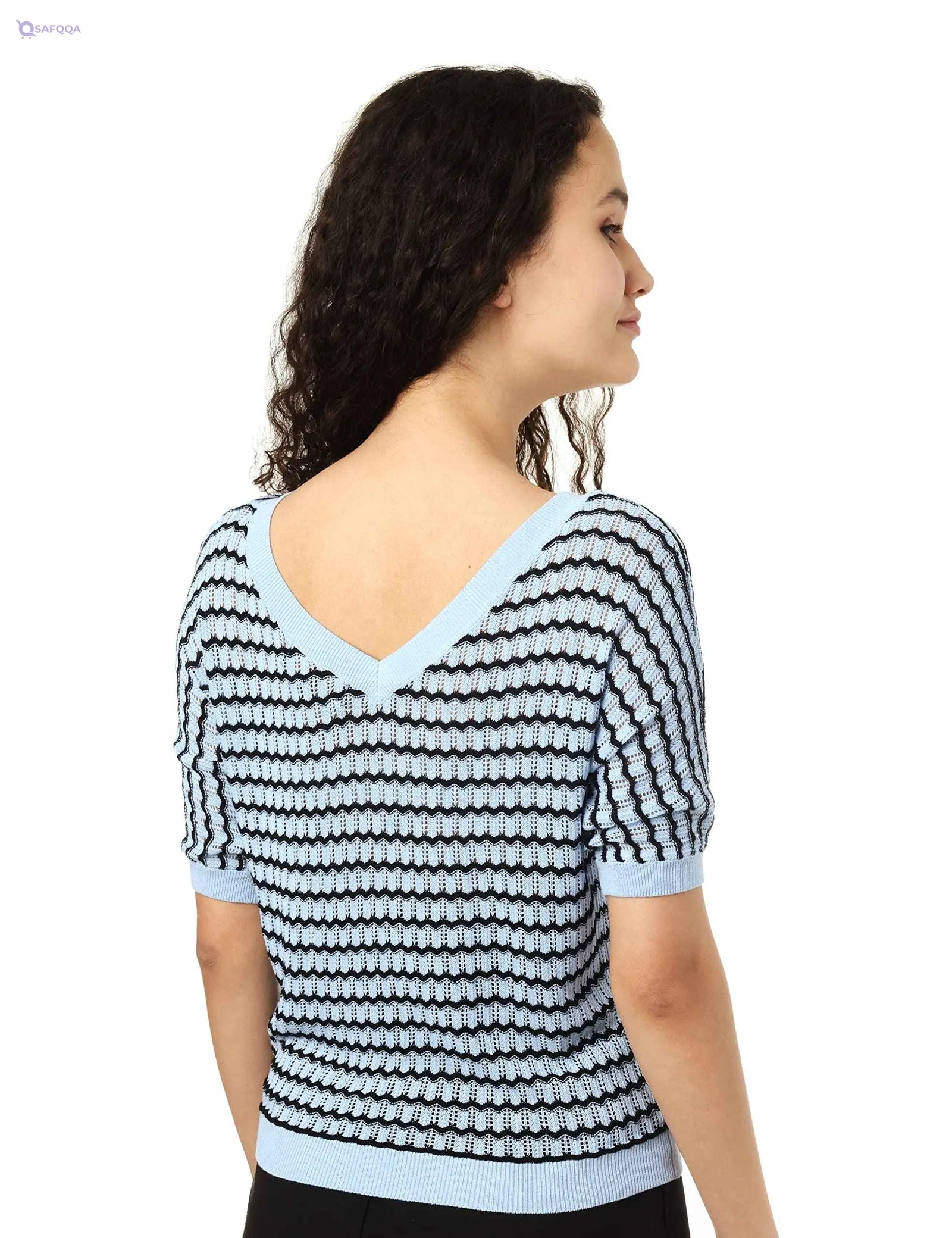 Elle Blouses For Womens Short Sleeves V-Neck Patterned Top for Women - Safqqa Egypt