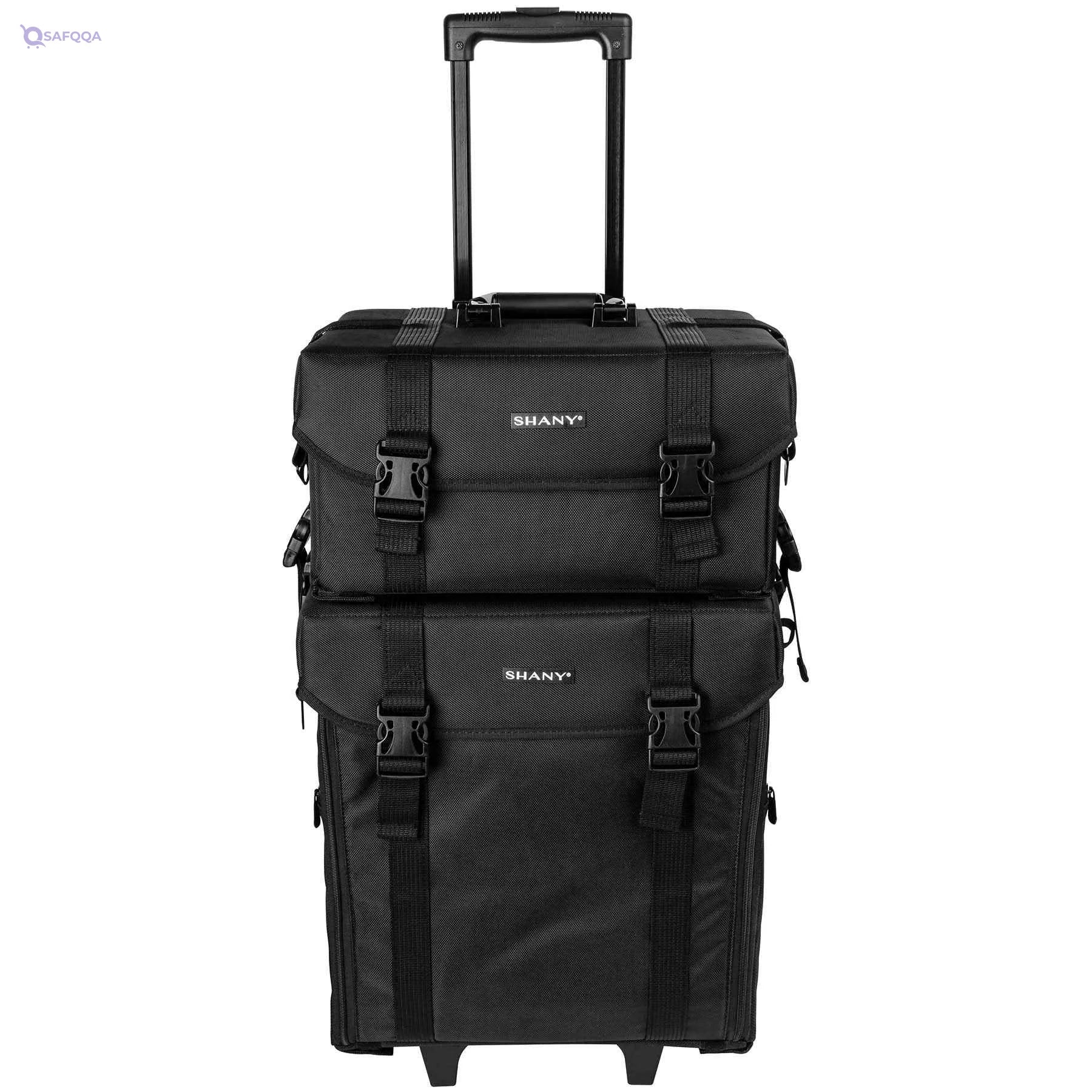 Shany Soft MakEUp Artist Rolling Trolley Cosmetic Case With Free Set Of Mesh Bags - Jet Black-Open Box - Safqqa