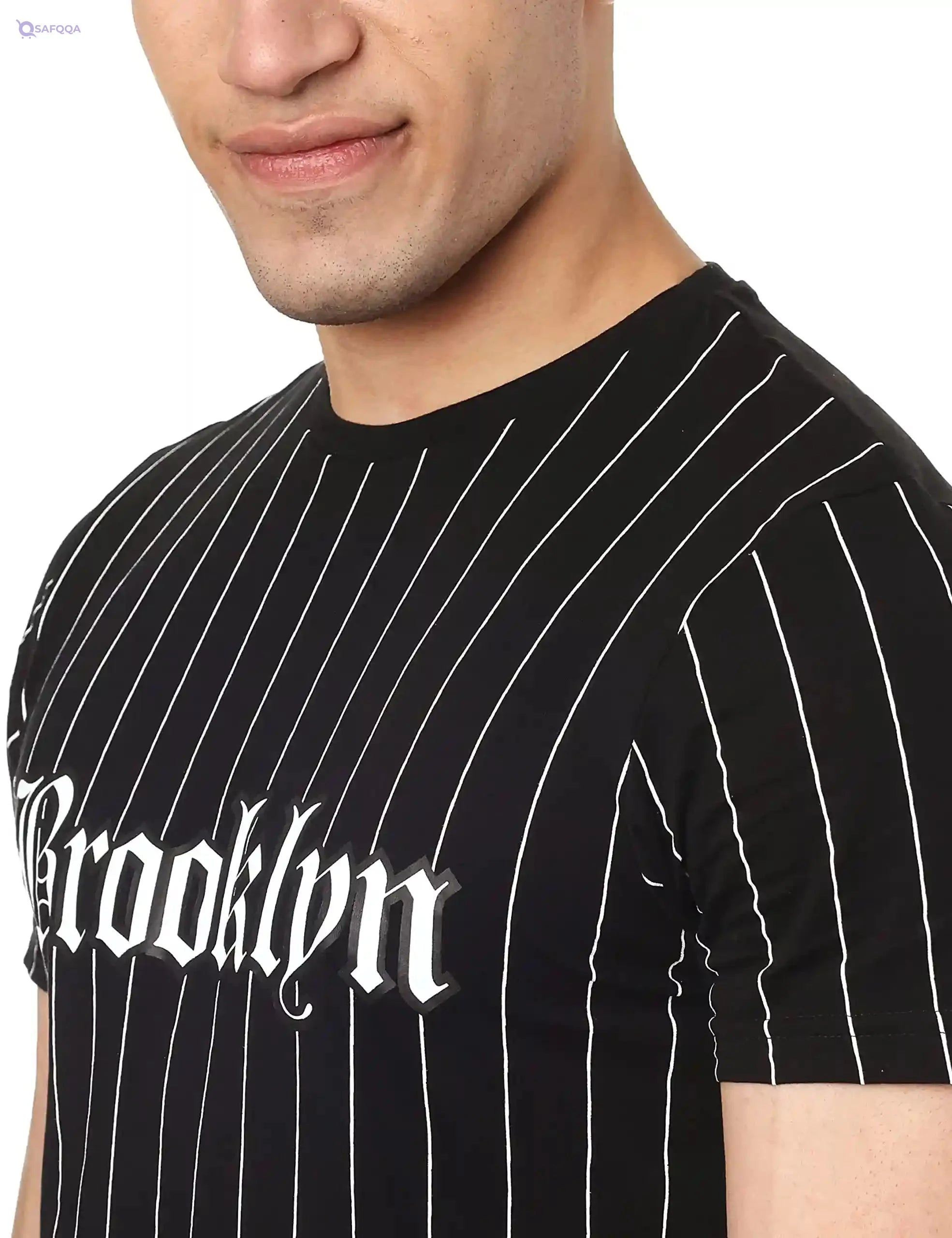 Splash Cotton Striped Two-Tone Round-Neck Short Sleeves T-shirt for Men - Safqqa Egypt