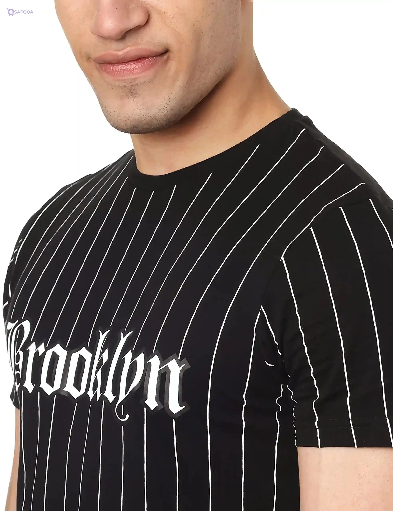 Splash Cotton Striped Two-Tone Round-Neck Short Sleeves T-shirt for Men - Safqqa Egypt