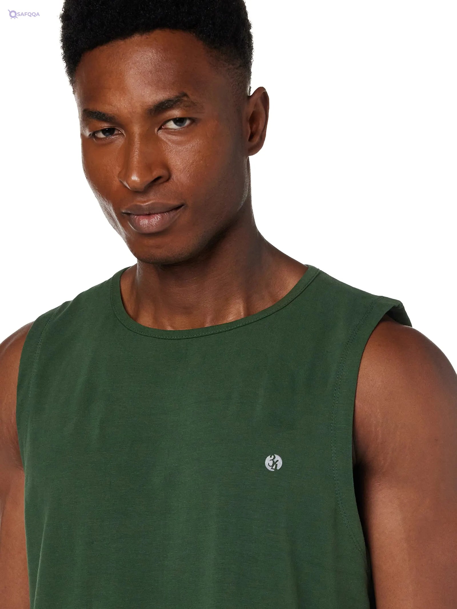EDITORA 34 Cotton Round-Neck Chest-Logo Sleeveless T-Shirt For Men, - Safqqa