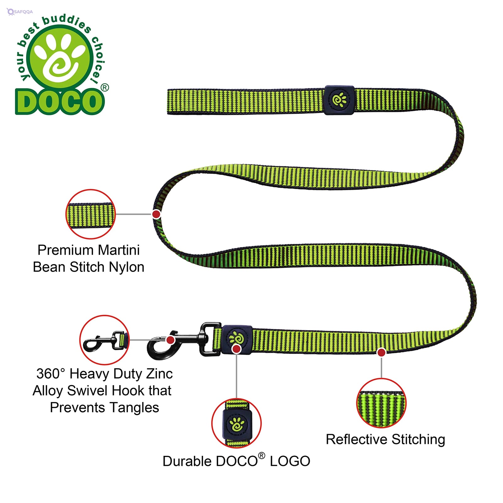 Doco® Martini Bean Dog Leash – 4ft Durable and Secure - Safqqa
