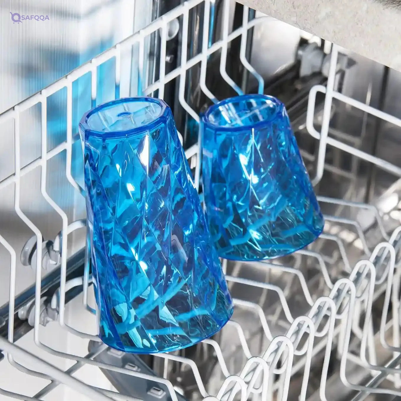 Omada Design 4 Transparent Acrylic Drink Glasses - 11.83 fl oz, Diamond Line, Assorted Colors - Safqqa Egypt