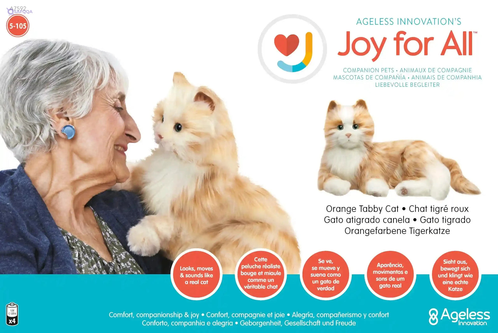 JOY FOR ALL - Orange Tabby Cat - Interactive Companion Pets - Realistic & Lifelike - Safqqa