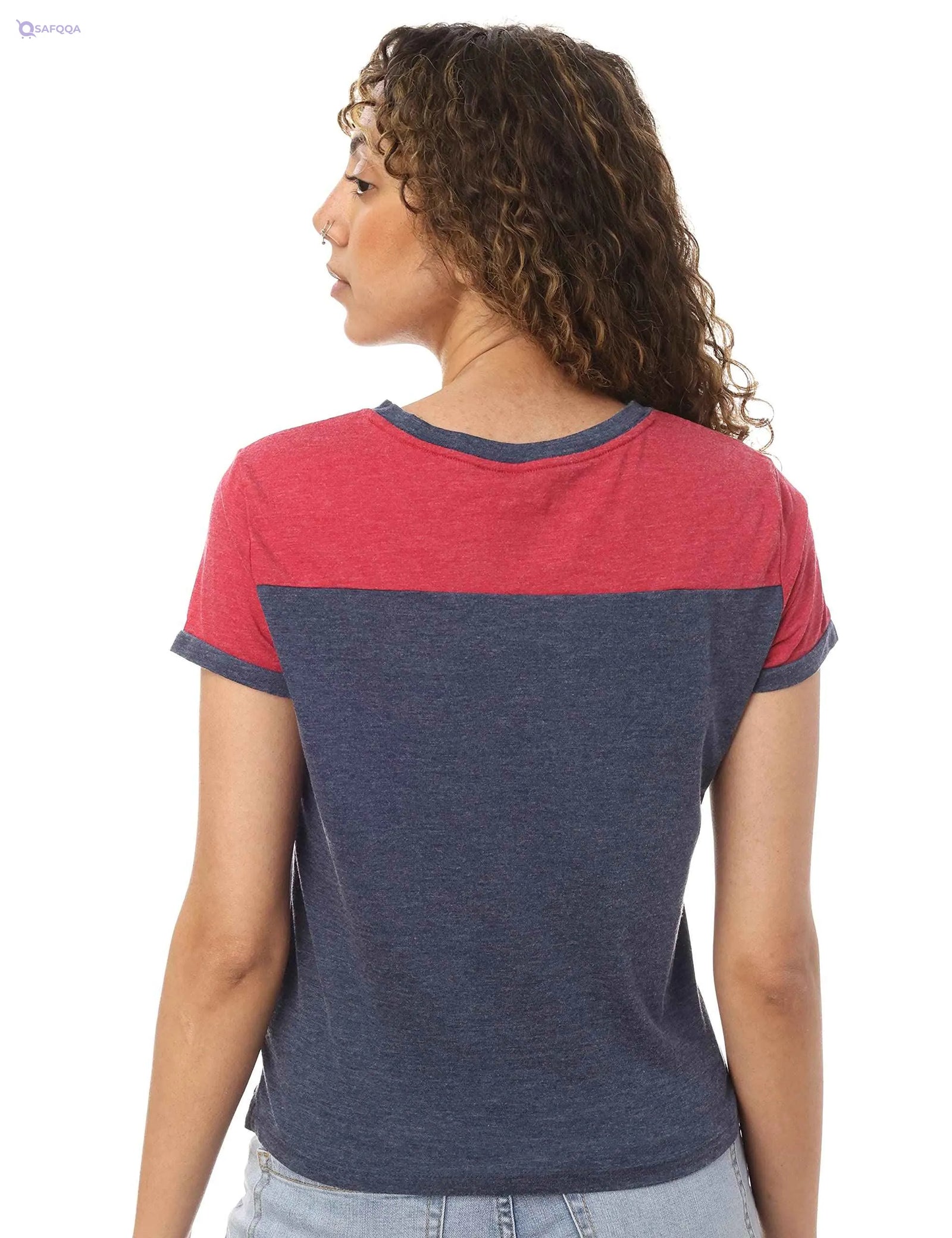 AEROPOSTALE Contrast Shoulders Round-Neck Letter-Print T-Shirt for Women - Safqqa Egypt