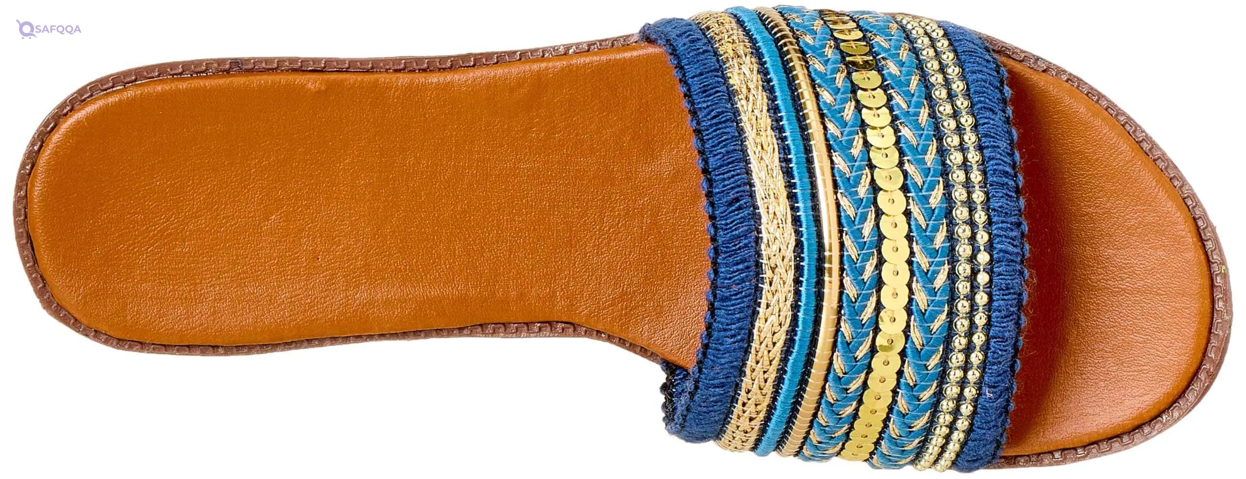 Sway 1 cm Slippers with Lace Fabric Strap Featuring Arabesque Style Embroidery - Safqqa