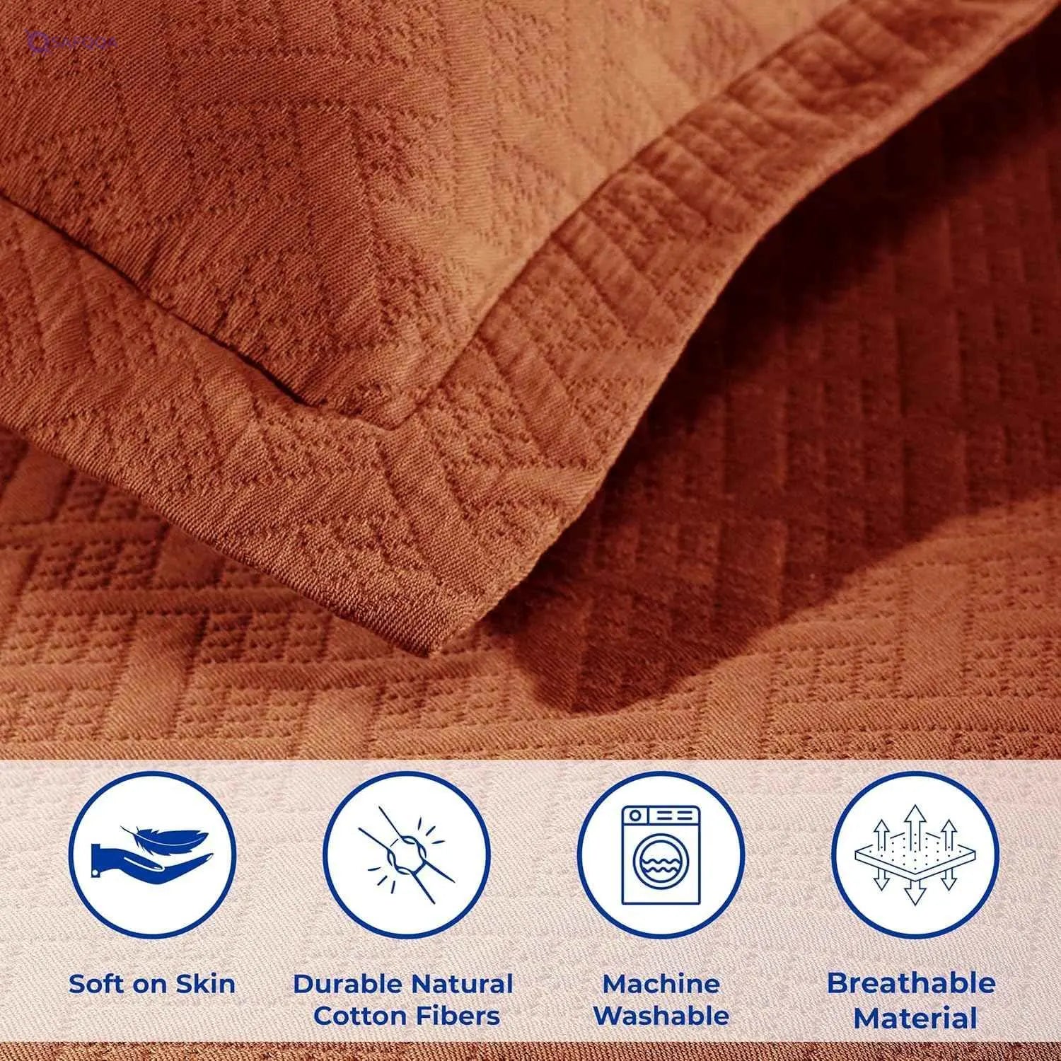 SUPERIOR Cotton Basketweave 3-Piece Bedspread Set - Full, Mandarin - Safqqa