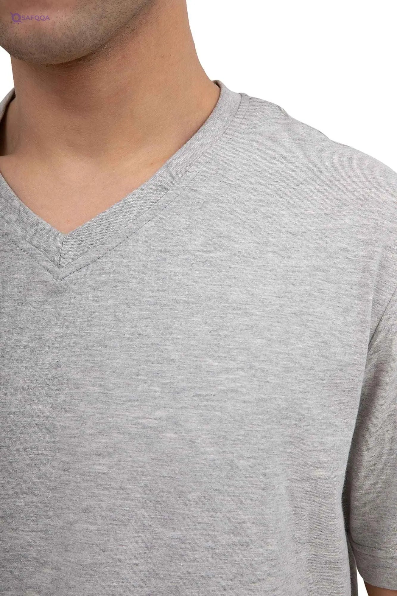 Premoda Cotton Heather Regular-Fit V-Neck T-shirt for Men - Light Grey - Safqqa Egypt