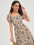 Lymio Women's Square Neck Half Sleeve Polyester Dress - Safqqa