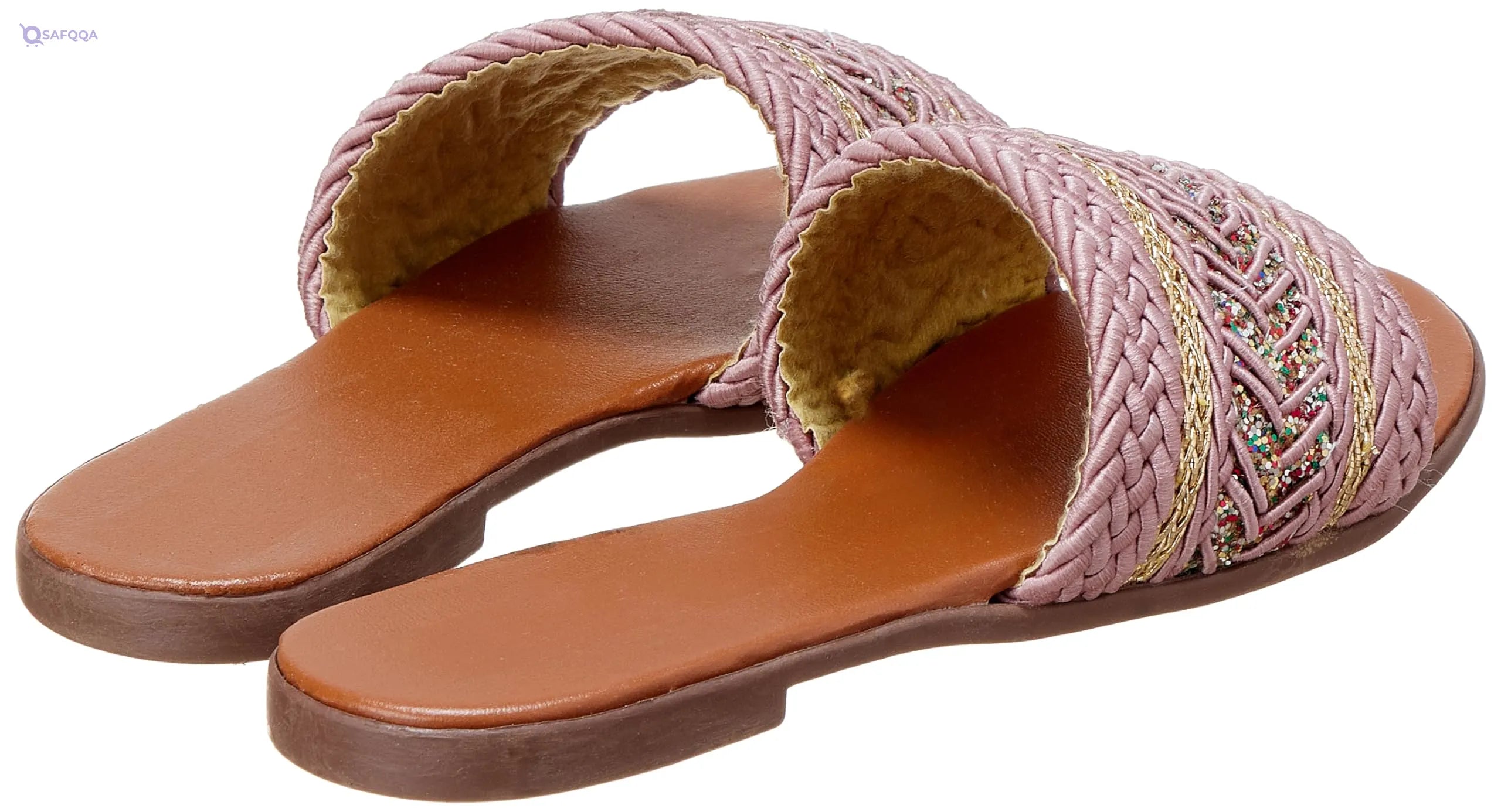 SWAY Flat Spongy Cushioned Insole For Amazing Comfort And Straw × Glitter Upper Design For Women, - Safqqa