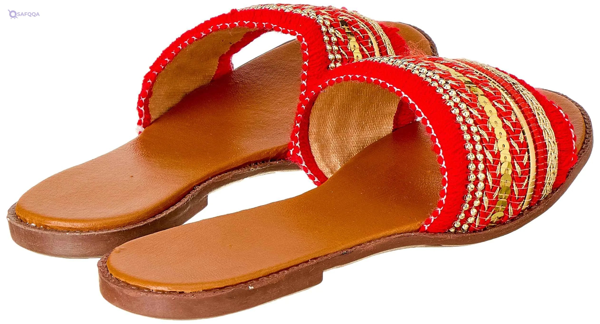 Sway 1 CM Flat Slippers with Lace Fabric and Arabesque Embroidered Strap - Safqqa Egypt
